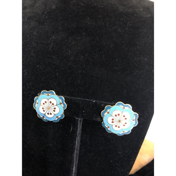 Vintage Signed MMA Earrings Enamel Floral Design - Picture 4 of 8